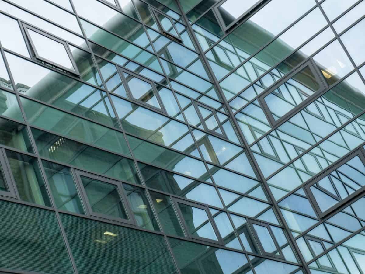 Abstract window patterns and reflections, The General Hospital