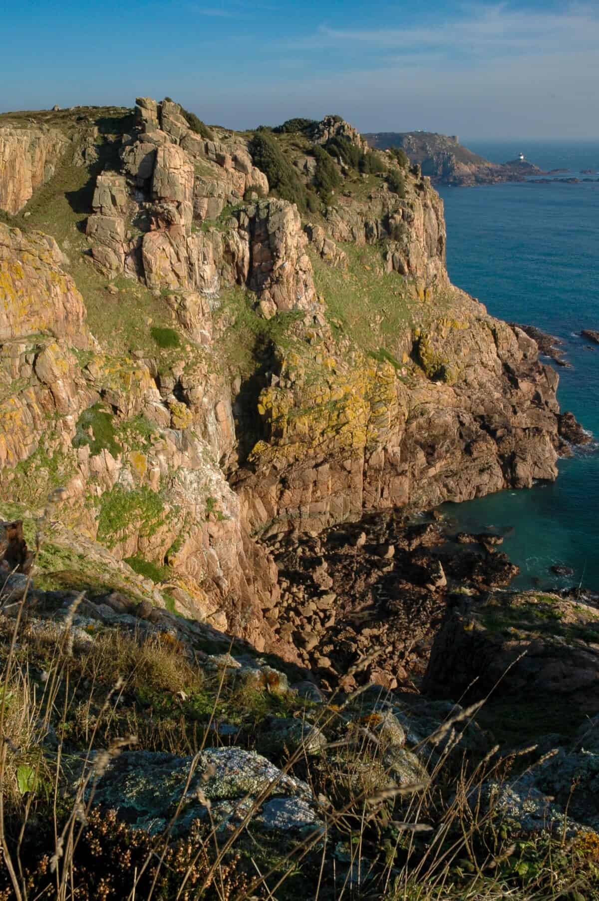 Bird nesting cliffs at Le Fret Point Nature Reserve, Portelet