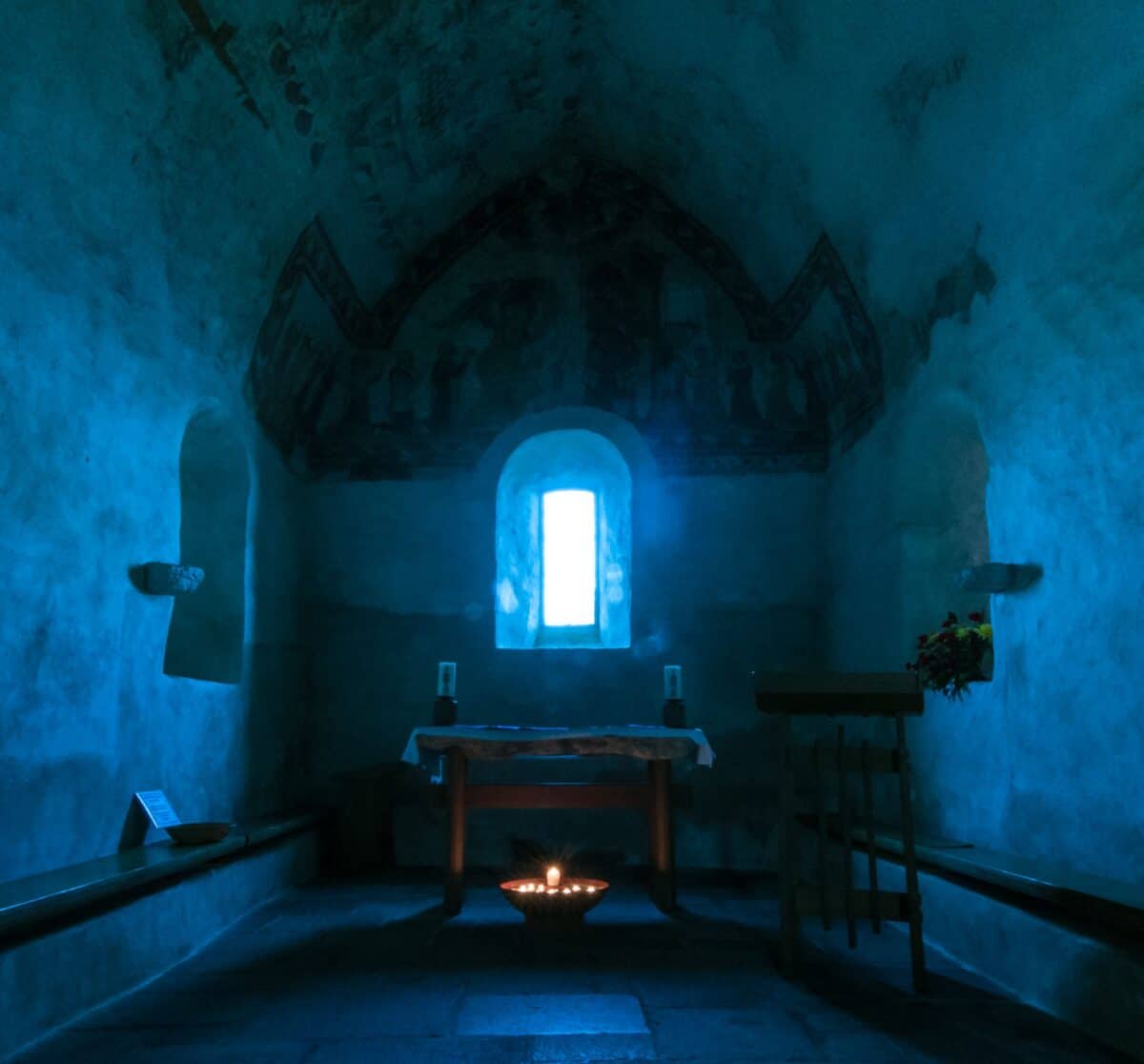 Candles in the old Fisherman's Chapel, St. Brelade's Church
