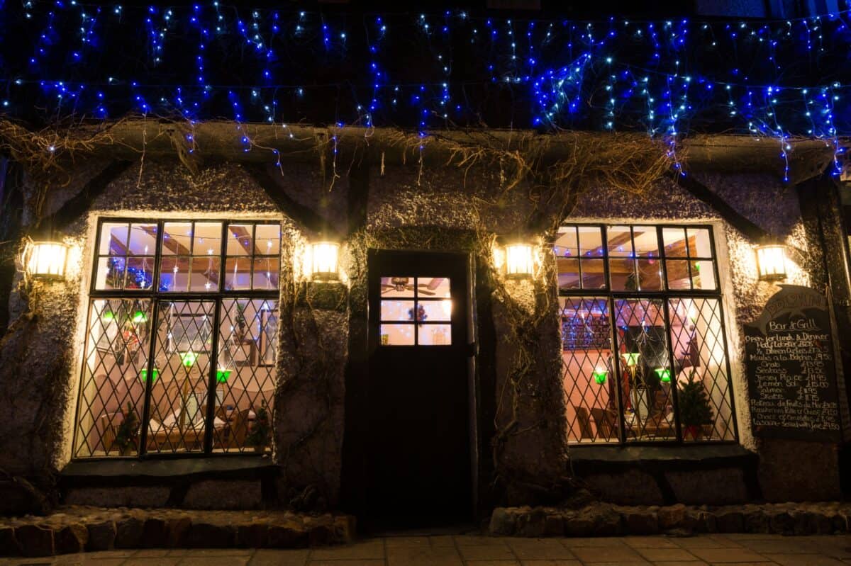 Christmas lights at The Dolphin, Gorey Pier, Gorey, St. Martin