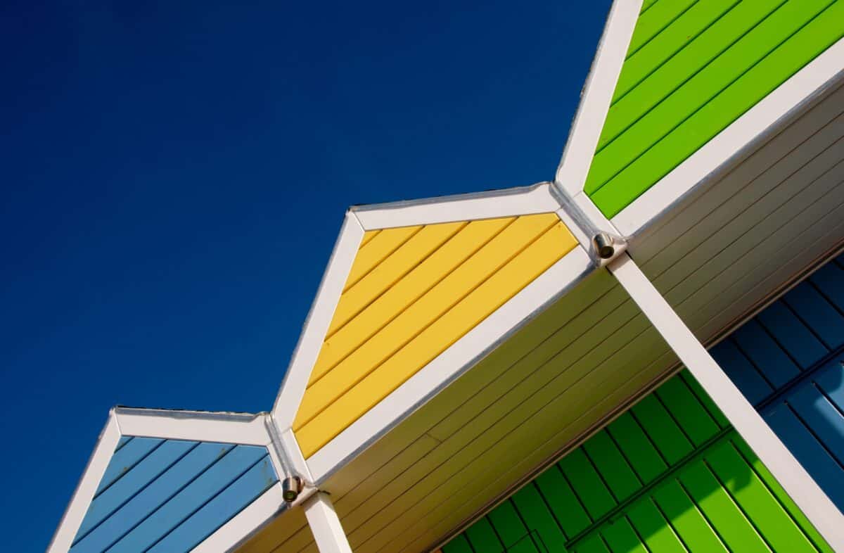 Colourful chalets on Bel Royal Slipway, St. Lawrence, Jersey