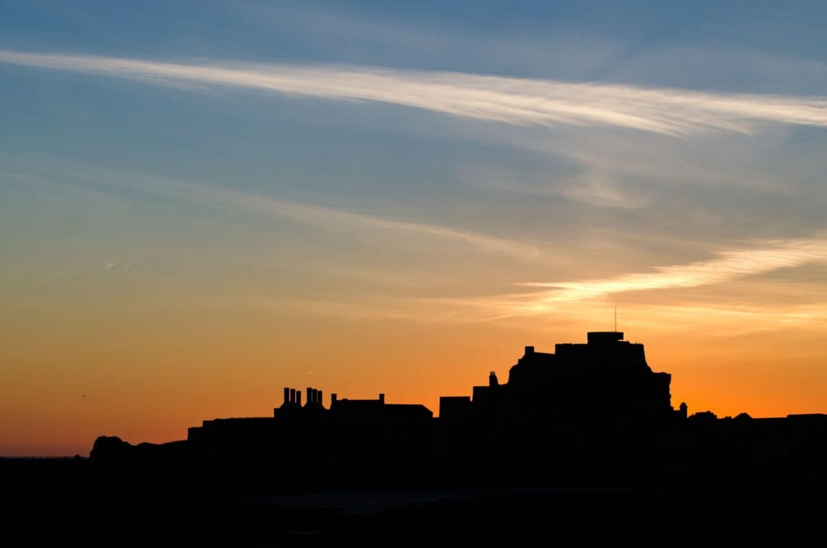 Elizabeth Castle at sunset, St. Helier Marina, St. Helier