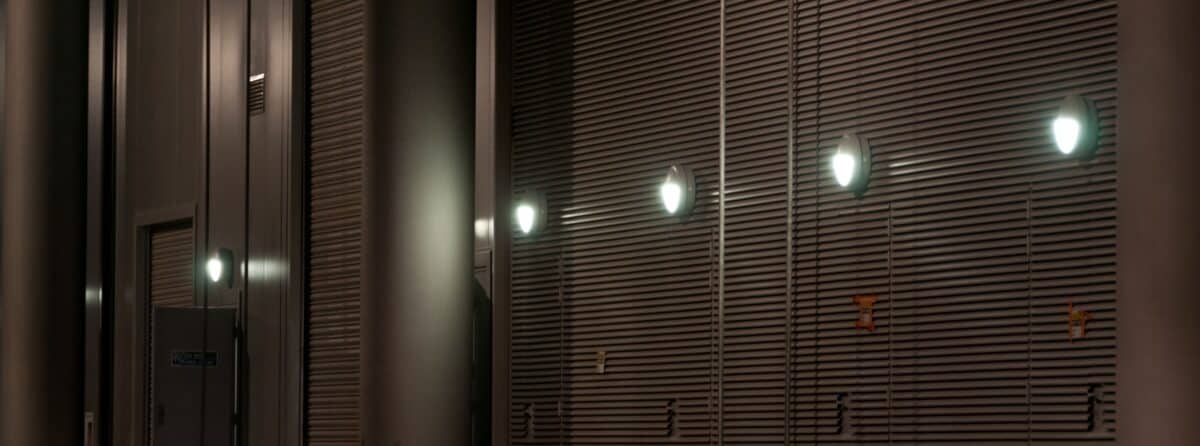Energy from waste incinerator illuminated at night, La Collette