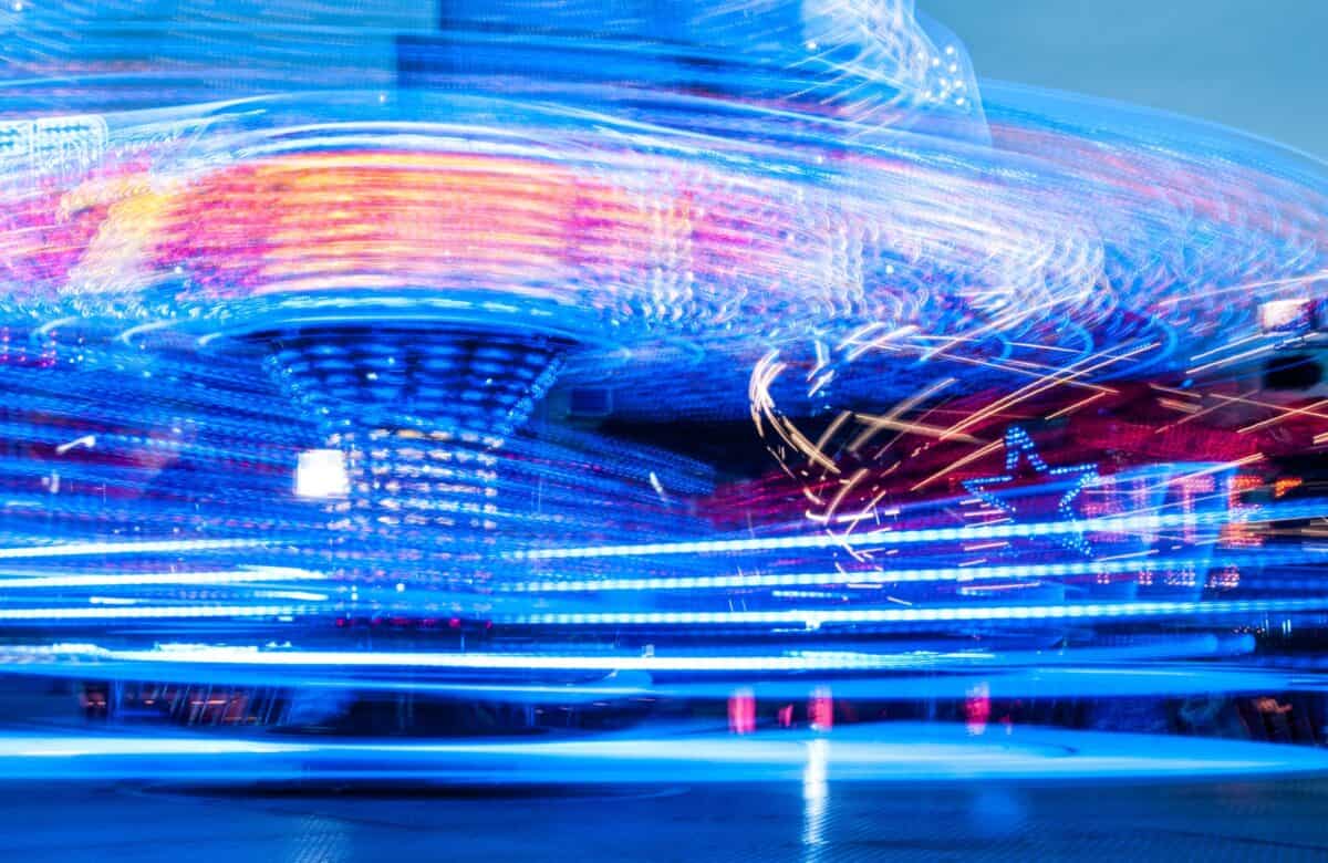 Fairground ride at Battle of Flowers Funfair, People's Park