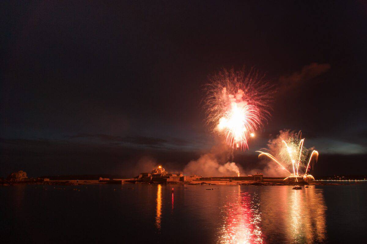 Fireworks over Elizabeth Castle, from La Collette Marina