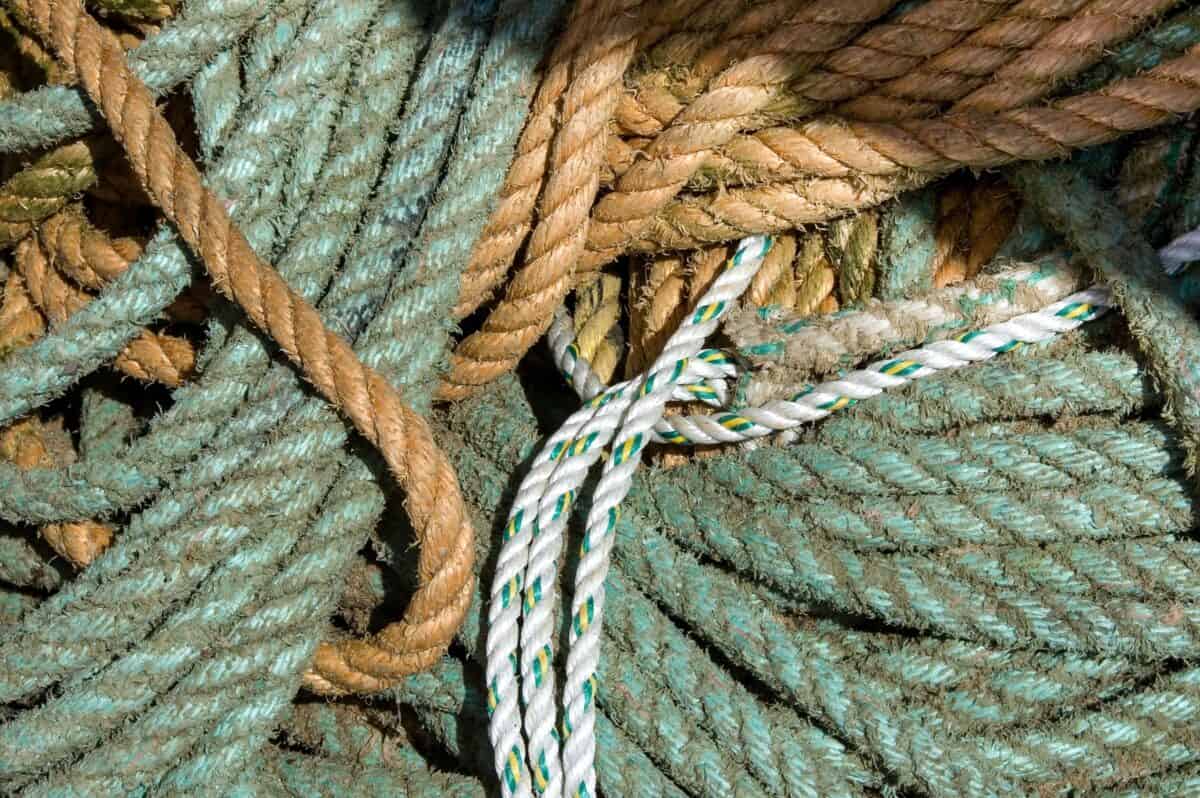 Pile of fishing ropes on Bonne Nuit Pier, Bonne Nuit Bay
