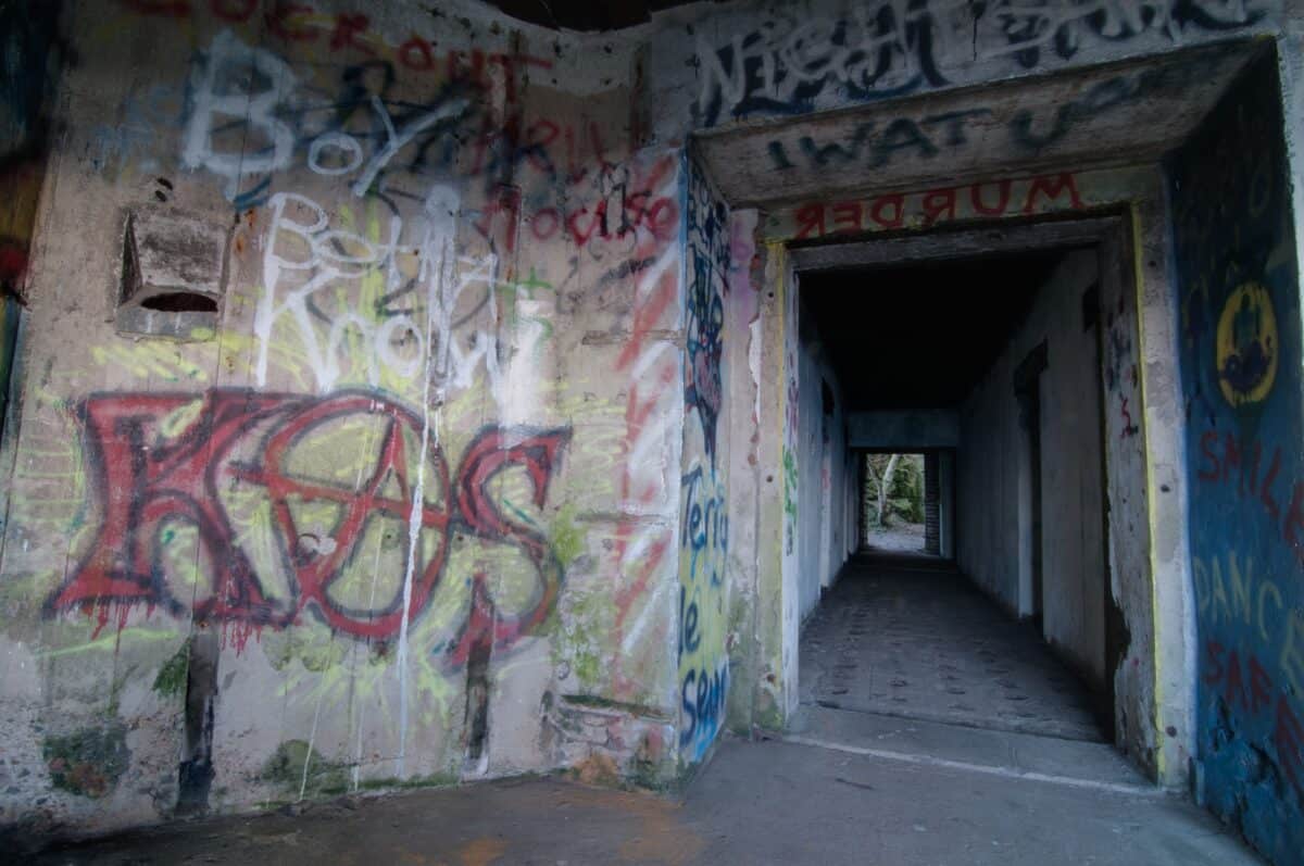 Graffiti inside a German World War Two bunker at La Pulente