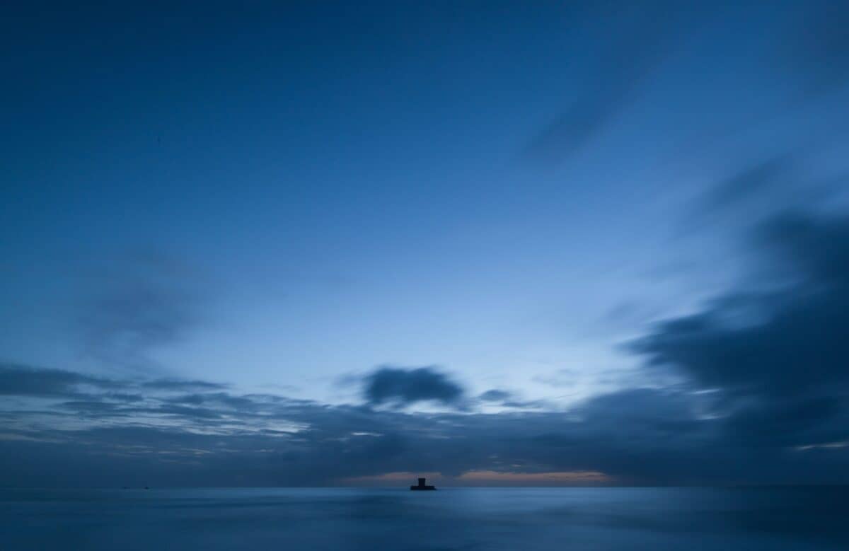 La Rocco Tower after sunset, taken from Le Braye Slipway