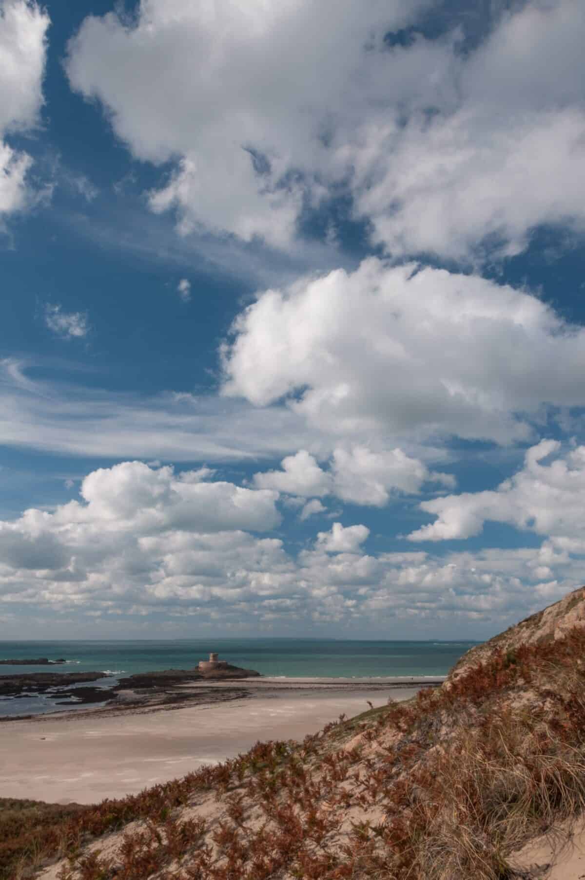 La Rocco Tower and St. Ouen's Bay from La Carrière, St. Brelade