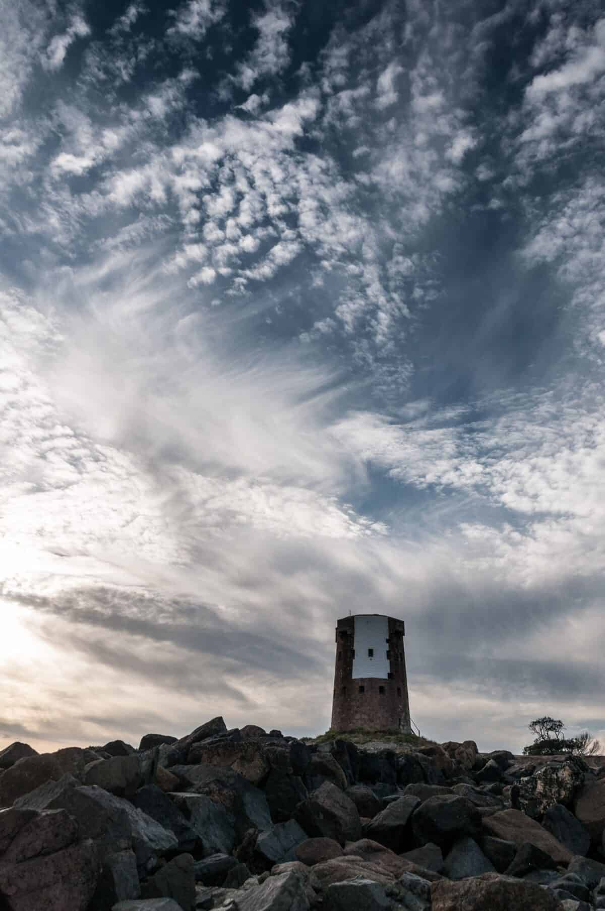 Le Hocq Tower at sunset, St. Clement, Jersey, Channel Islands