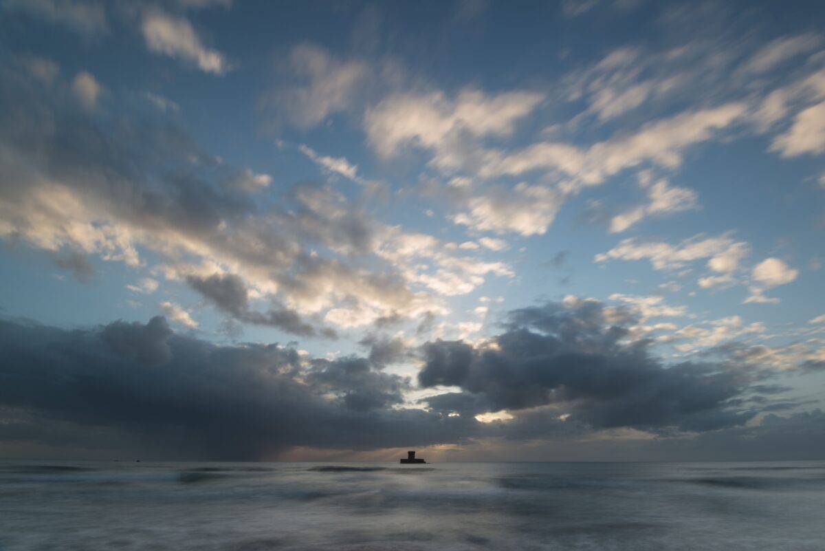 La Rocco Tower at sunset, taken from Le Braye Slipway