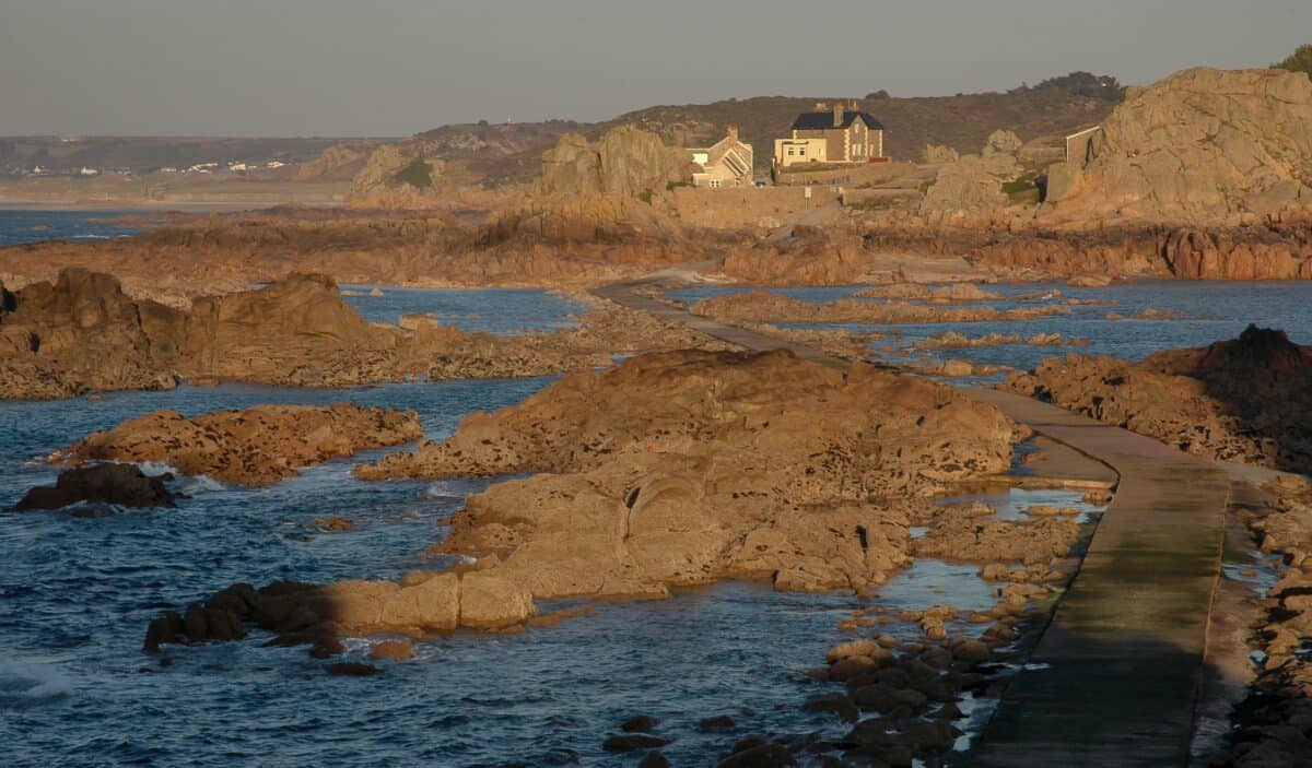 Looking inland from Corbière Lighthouse causeway, St. Brelade