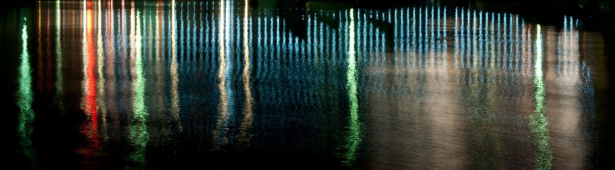 Lighting reflected in the water, St. Aubin's Harbour, St. Aubin