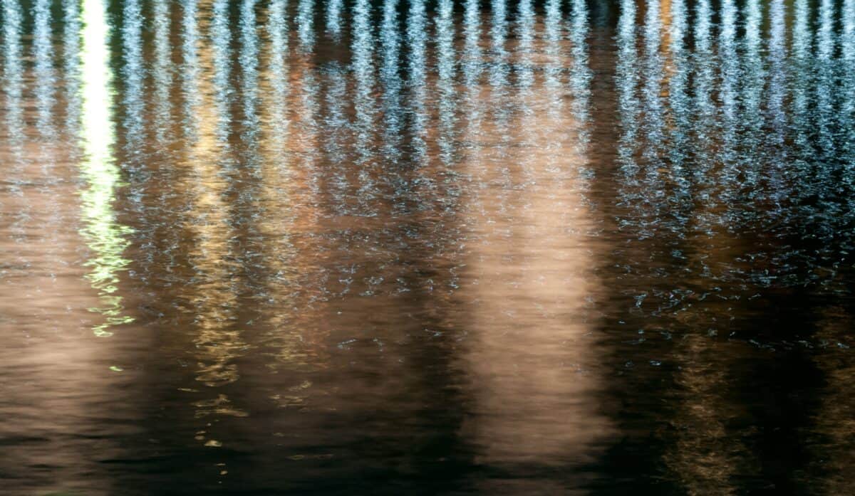 Lighting reflected in the water, St. Aubin's Harbour, St. Aubin