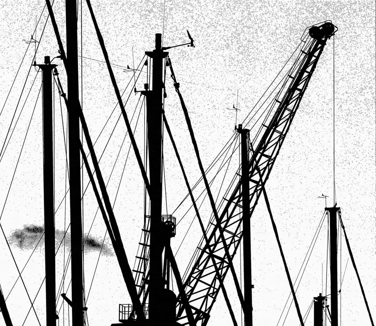 Boat masts and a crane on New North Quay, St. Helier Harbour