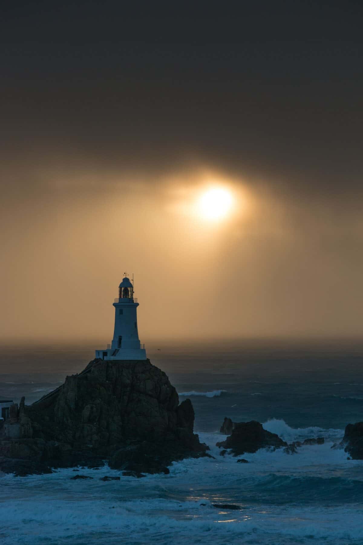 Sunset at Corbière Lighthouse during a really heavy rain storm